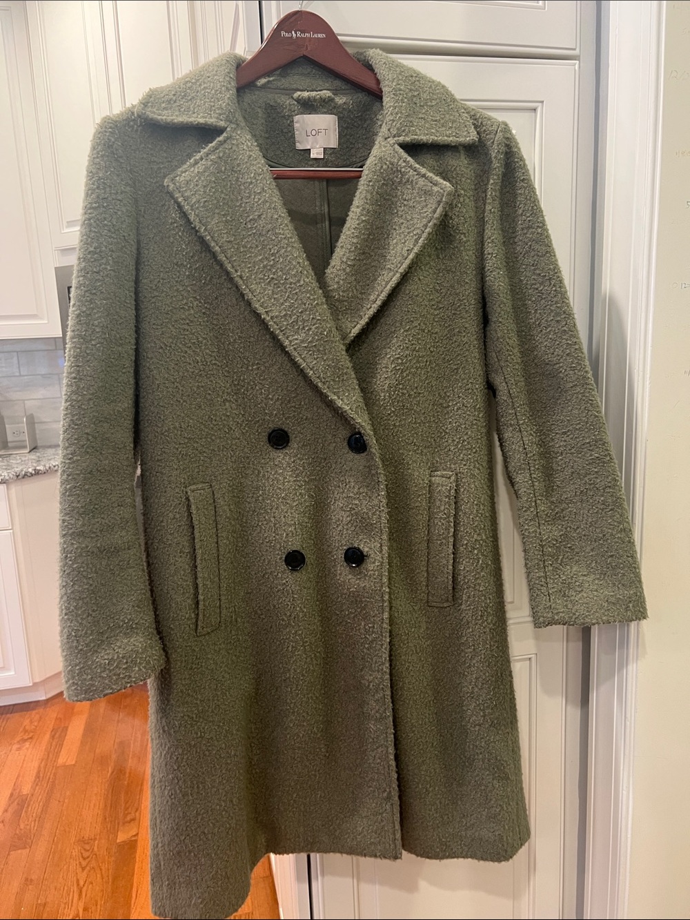 LOFT Olive Teddy Double-Breasted Pea Coat